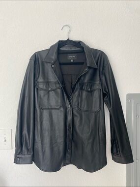 Love Tree Black Faux Leather Jacket Shacket